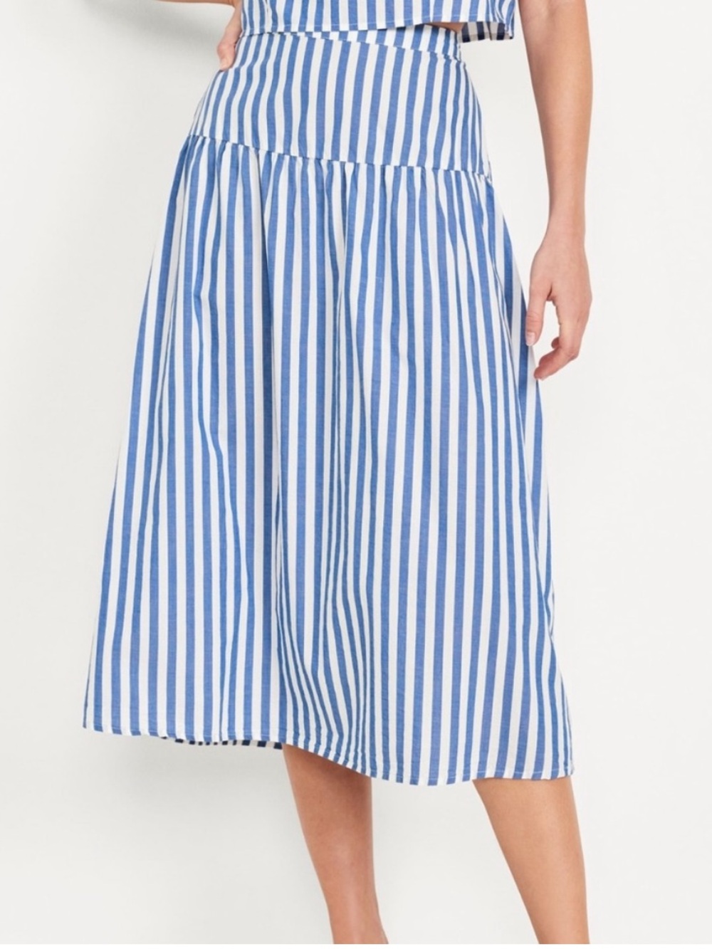 Old Navy Drop Waist Midi Skirt Blue White Stripe All Cotton Large